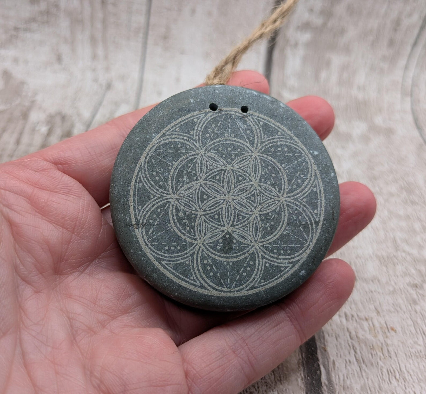Small travel sized welsh slate geometric printed insence holder.