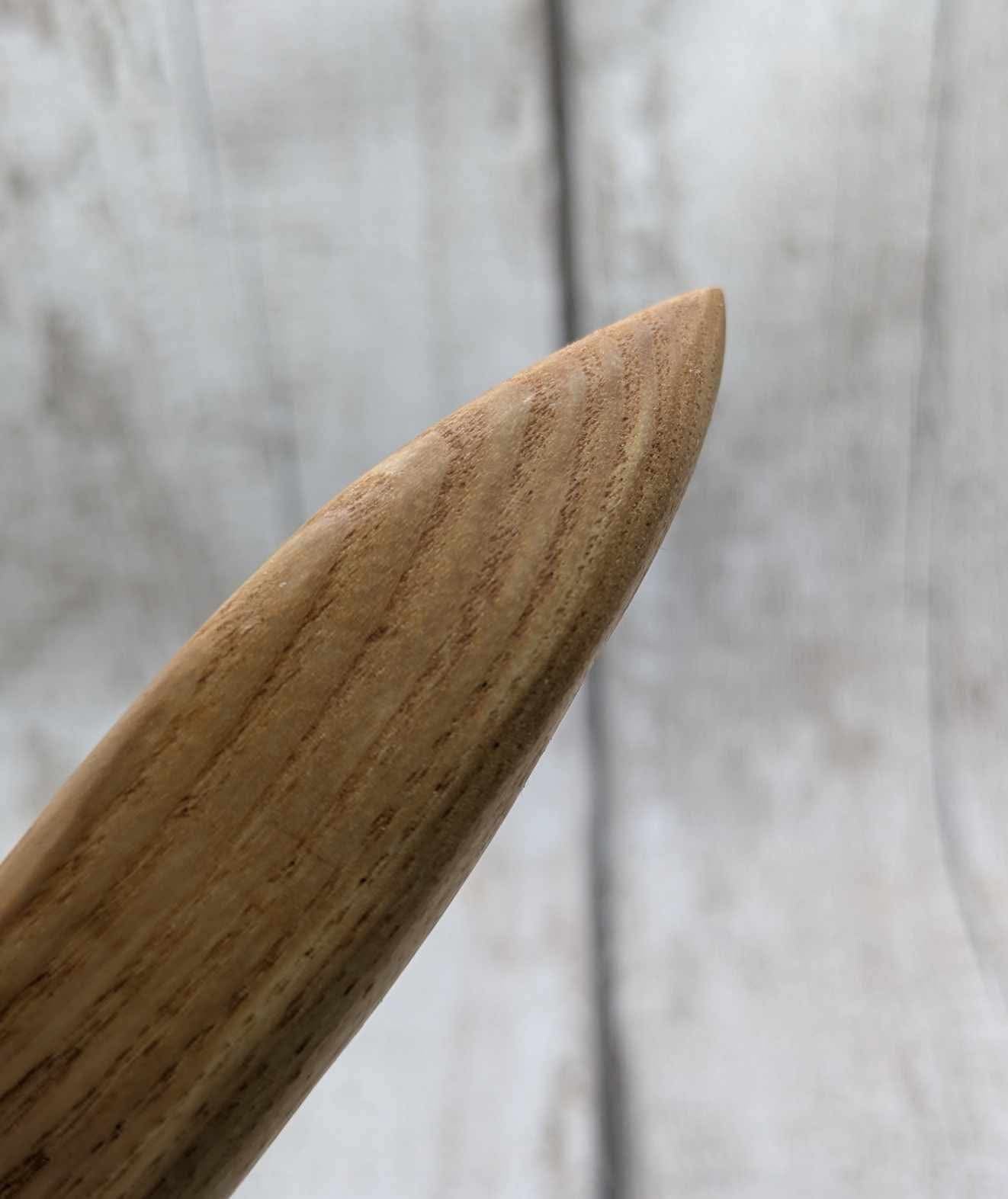 Oak wood curved hair stick with jade charm.