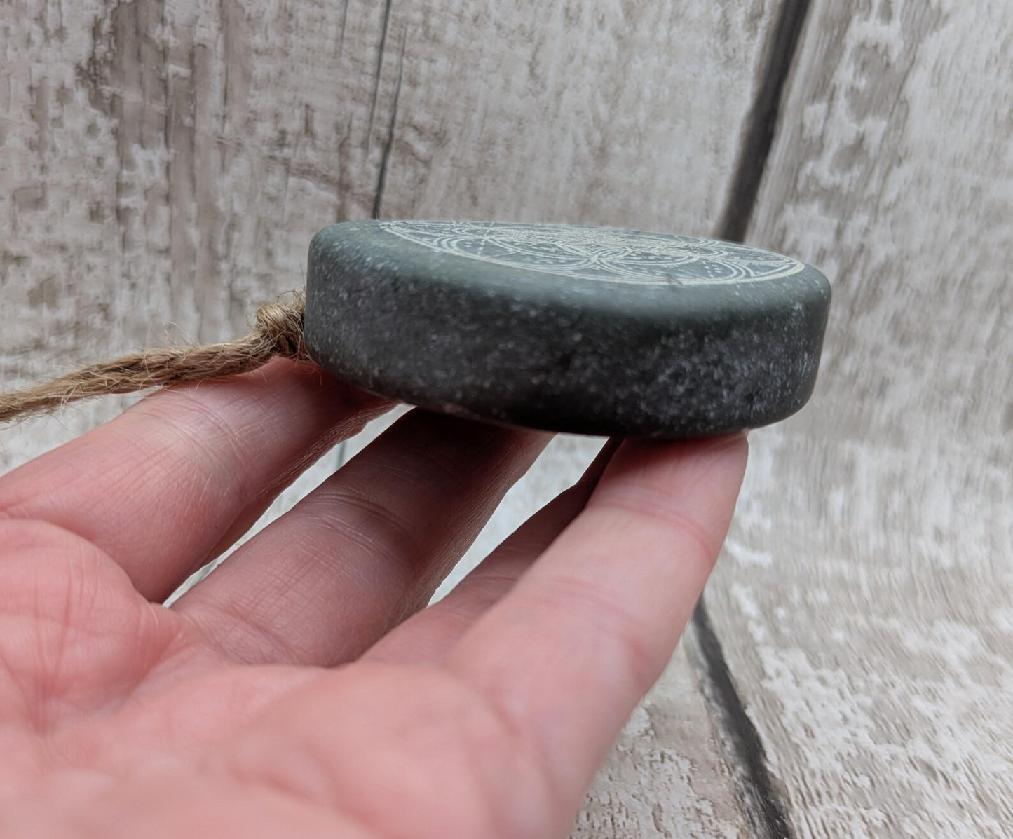 Small travel sized welsh slate geometric printed insence holder.