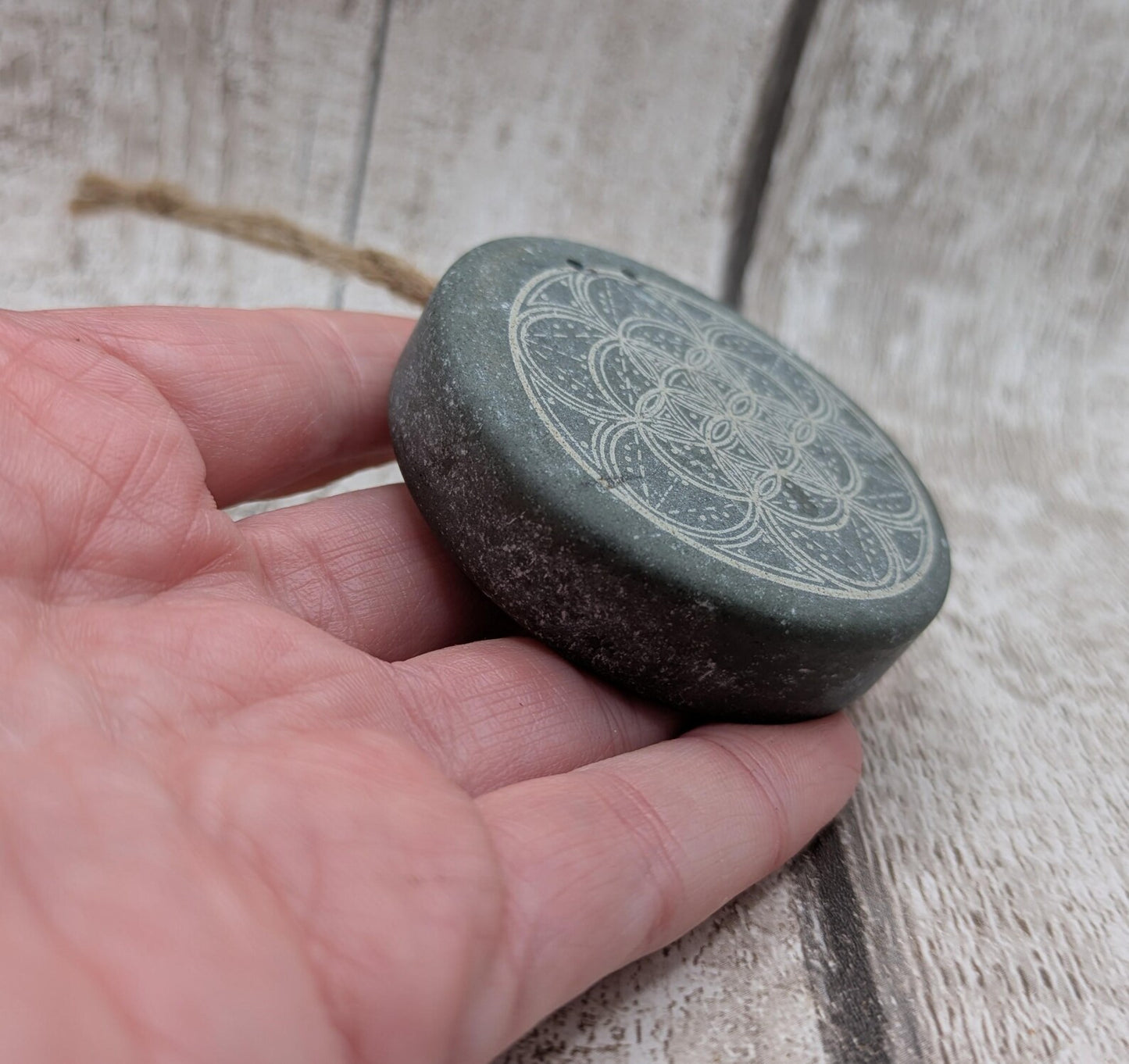 Small travel sized welsh slate geometric printed insence holder.