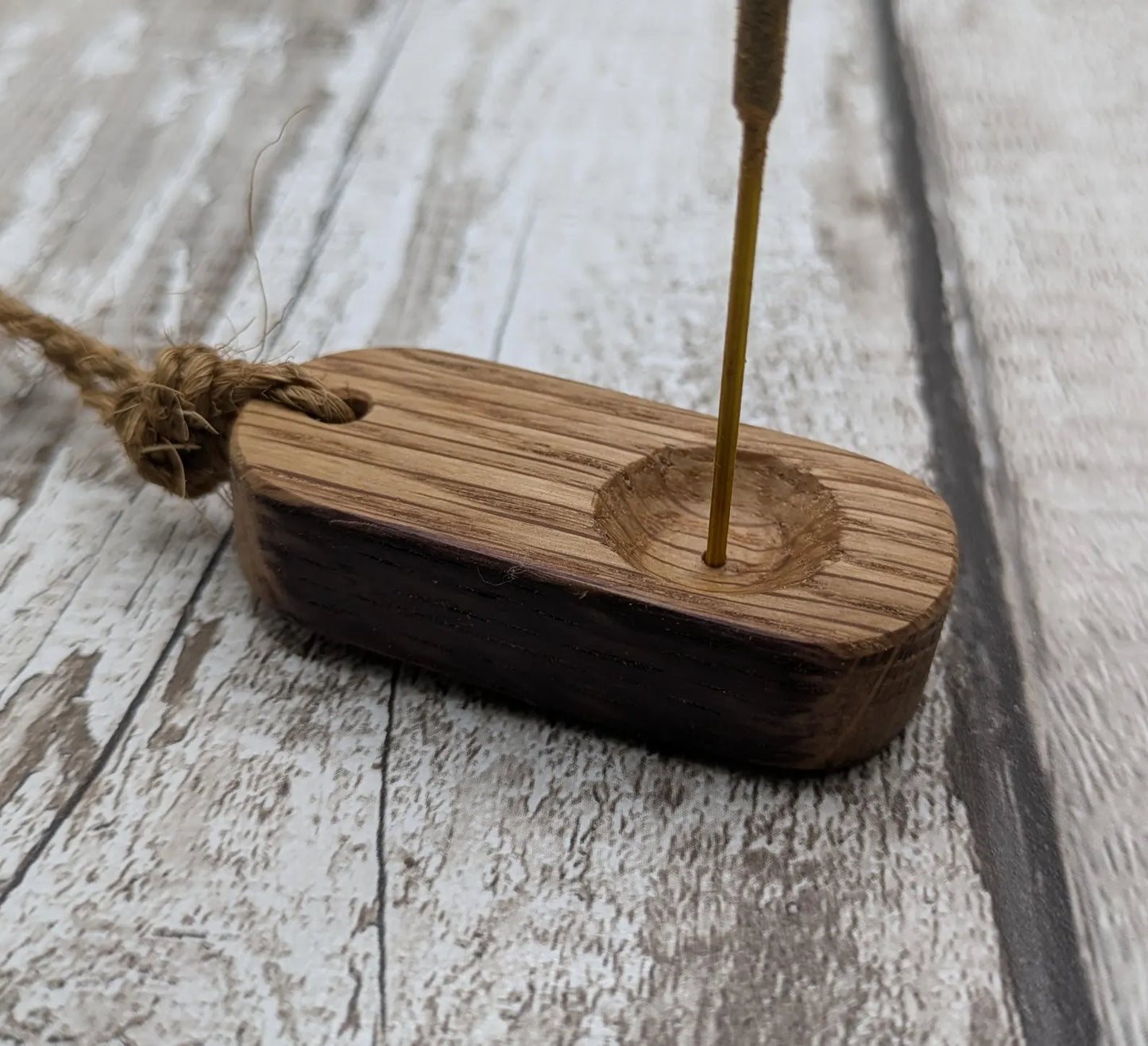 whiskey barrel oak wood travel incense holder.