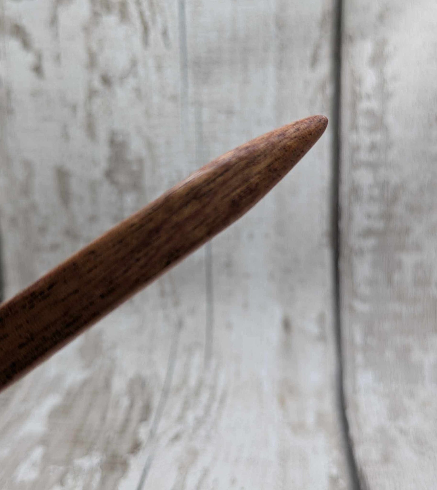 Sapele mahogany hair pin with Smokey quartz charm.