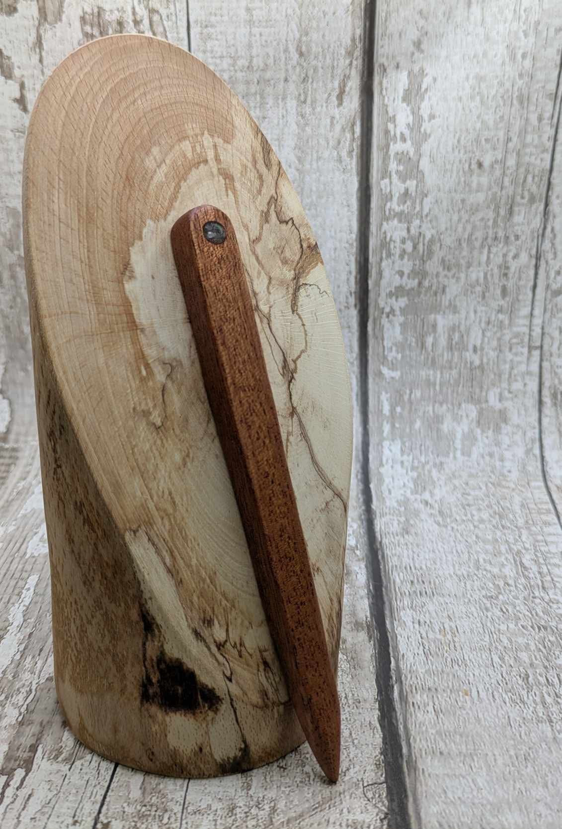 Sepele mahogany wood hair pin with Ethiopian opal inlay.