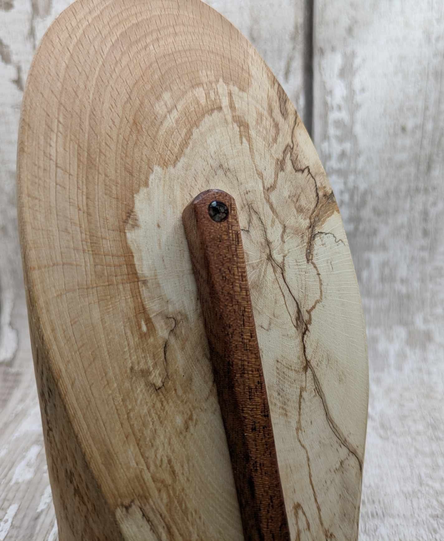 Sepele mahogany wod hair pin with abalone shell.