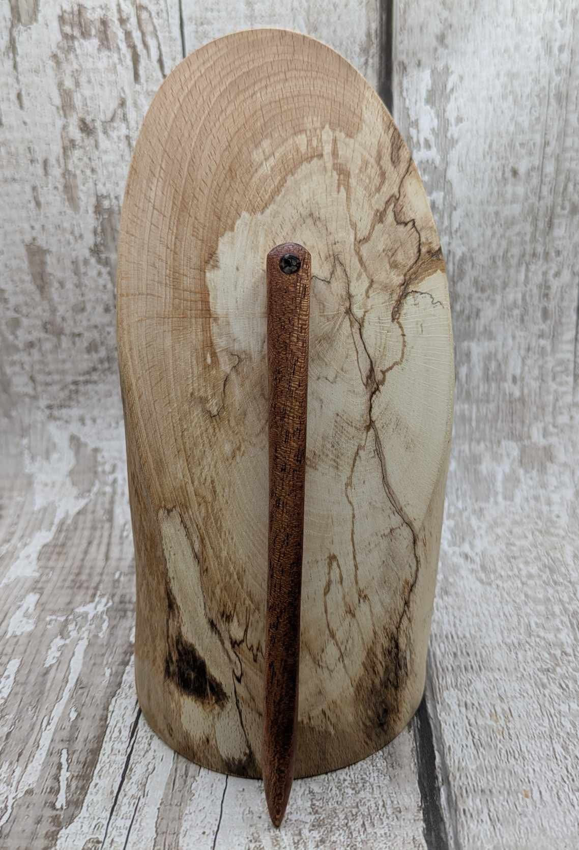 Sepele mahogany wod hair pin with abalone shell.