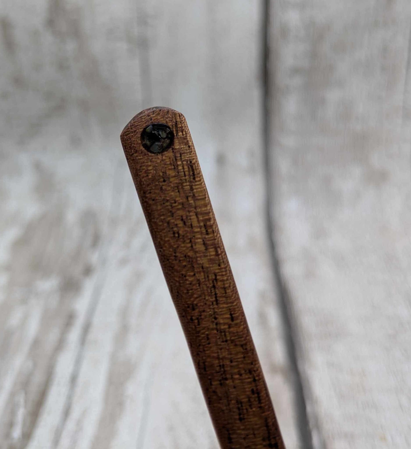 Sepele mahogany wod hair pin with abalone shell.