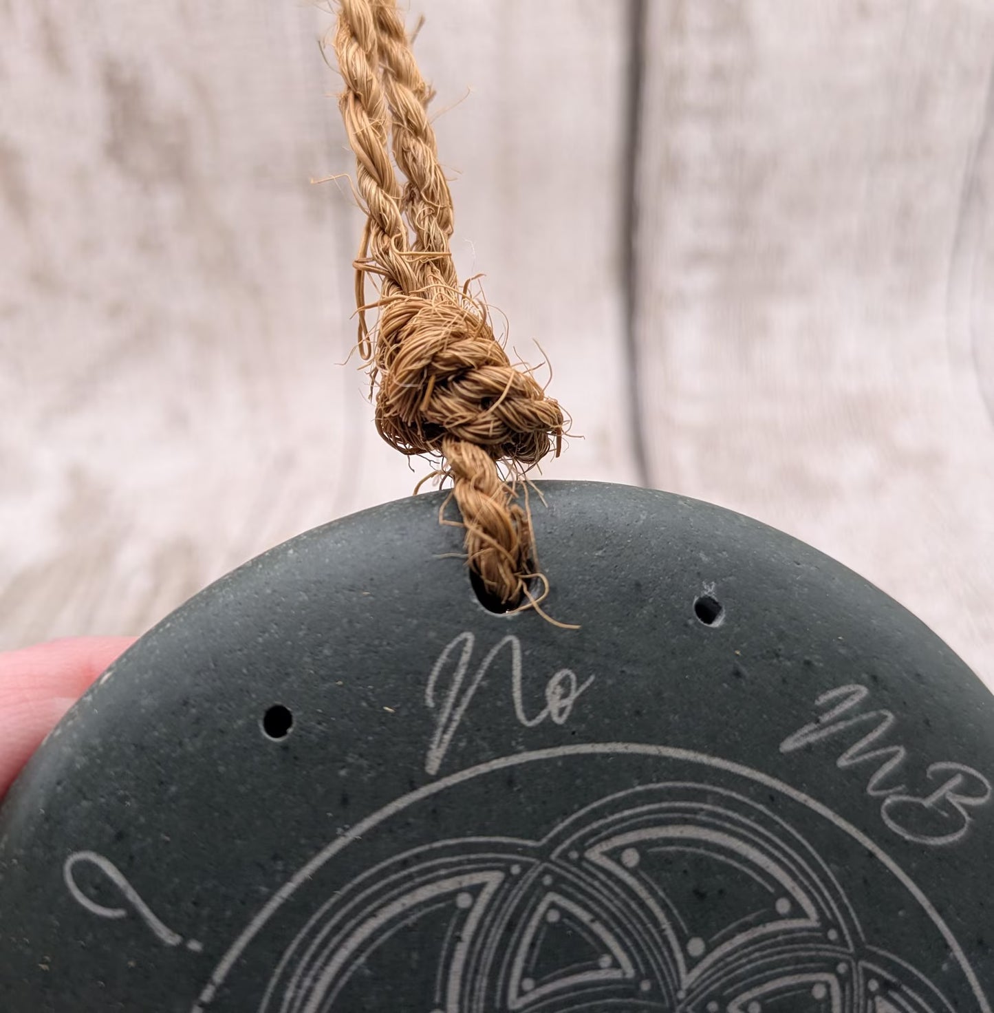 Welsh slate laser printed dowsing board with geometric print and incence holder.