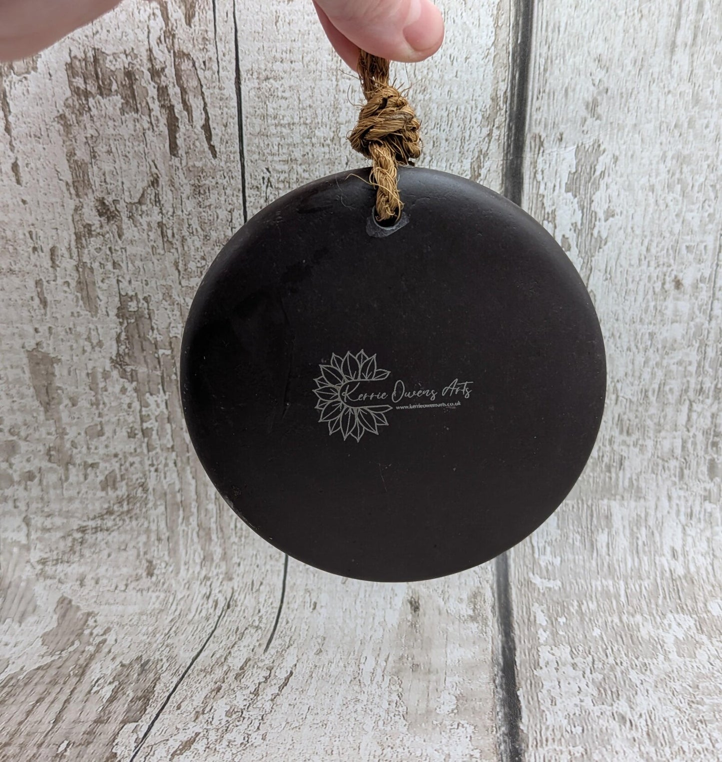 Welsh slate mini pendulum dousing board rock with geometric pattern and incense holder.