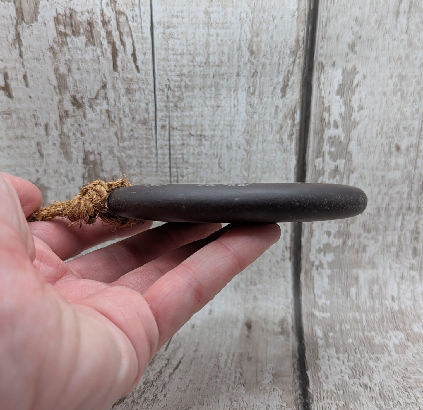 Welsh slate mini pendulum dousing board rock with geometric pattern and incense holder.