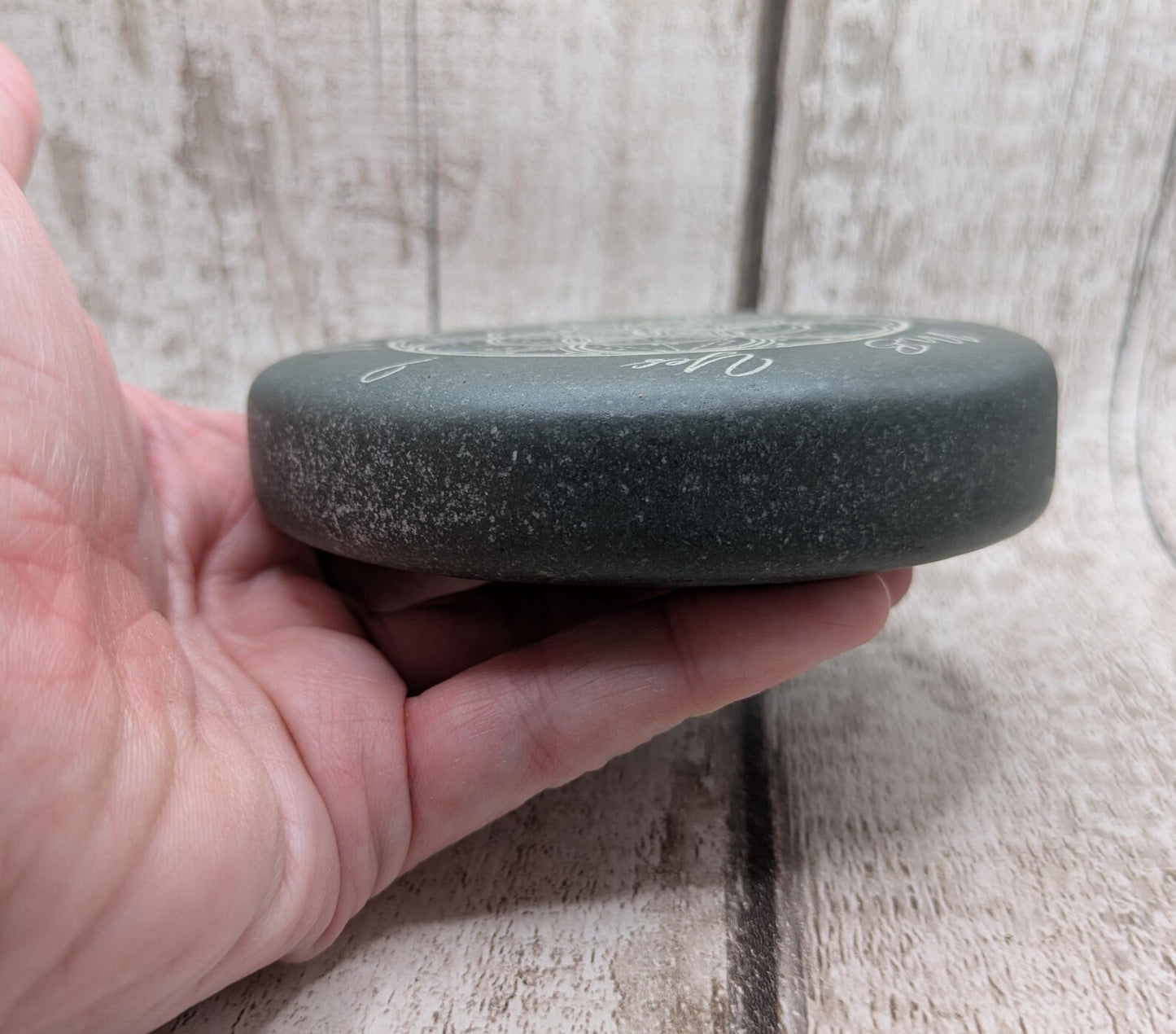 Mini welsh slate pendulum dowsing board stone with incense holder, geometric print and copper pendulum
