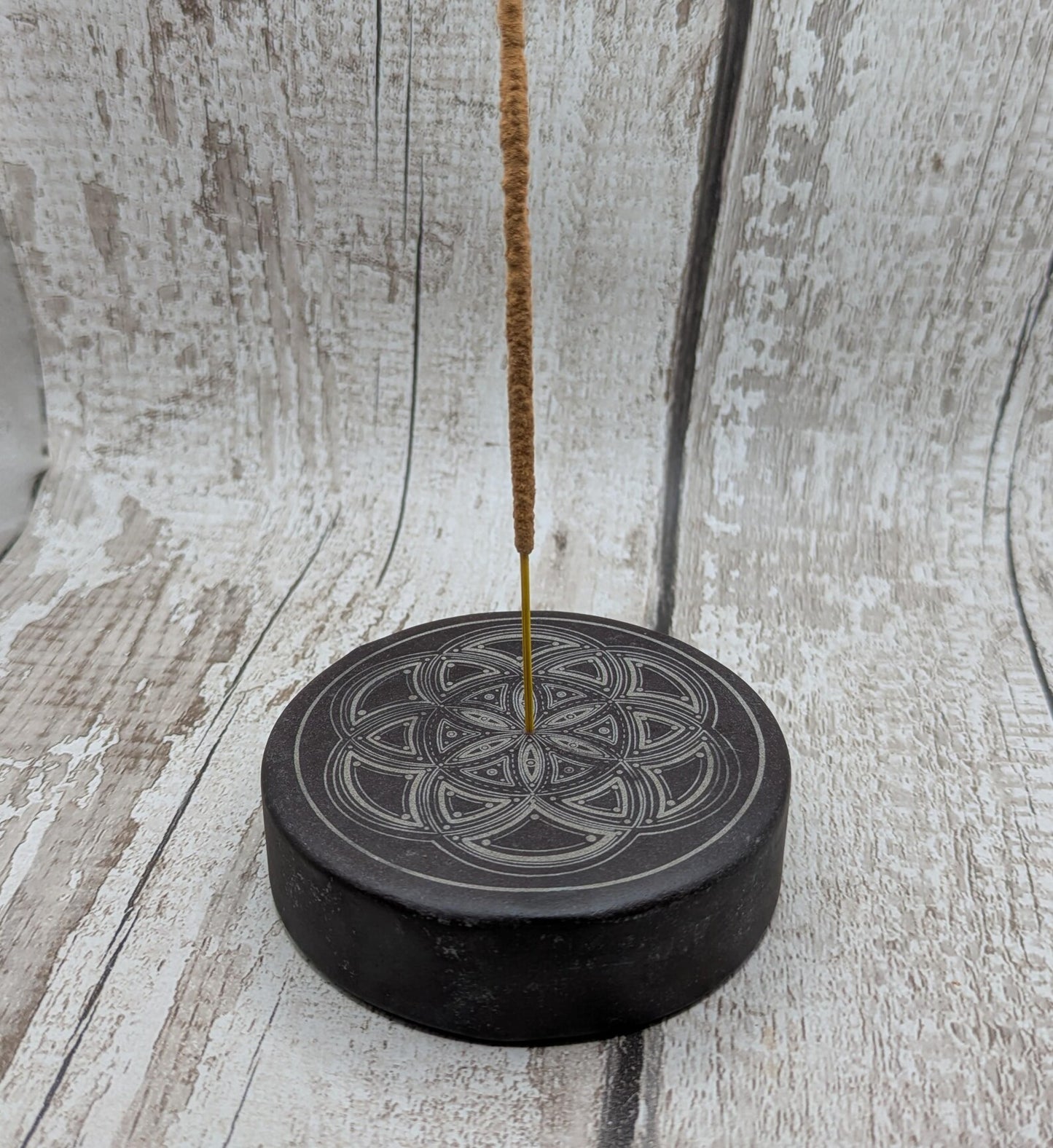 Welsh slate Incense stick holder with geometric laser print.