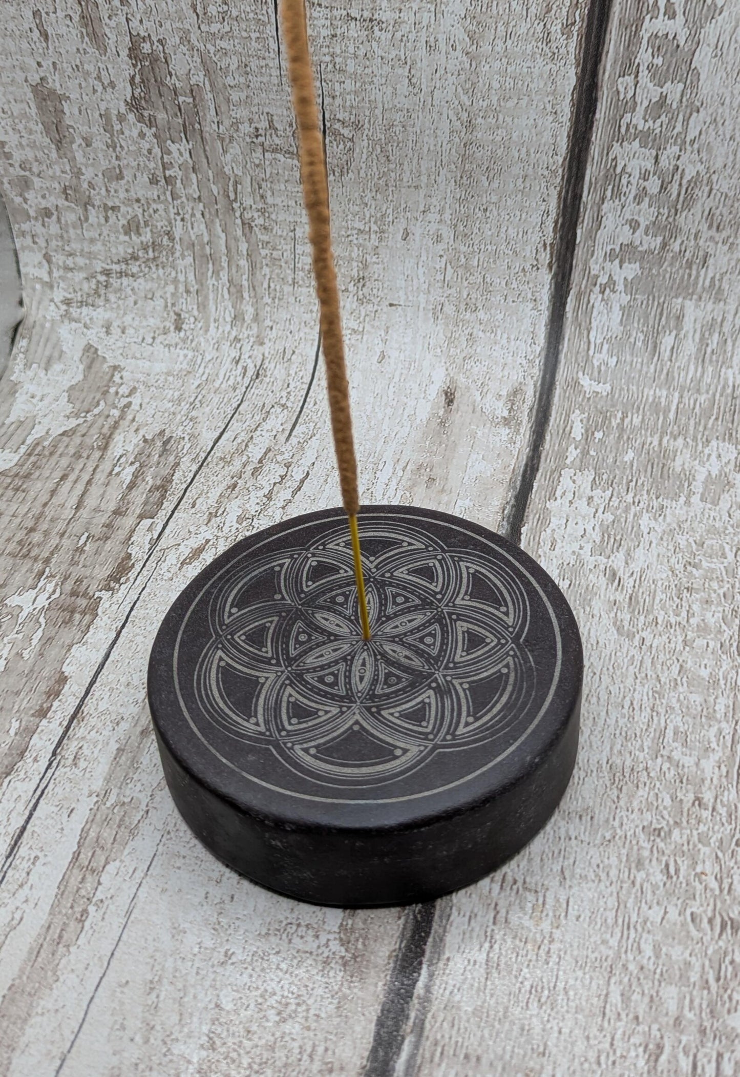 Welsh slate Incense stick holder with geometric laser print.