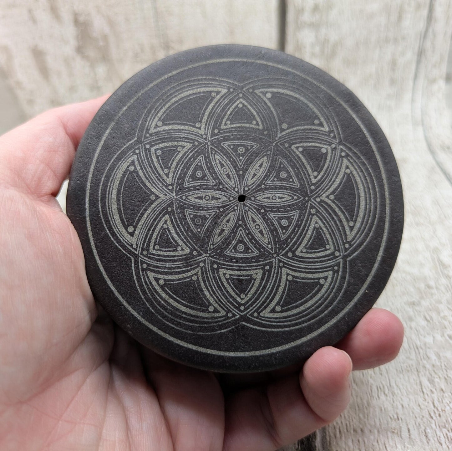 Welsh slate Incense stick holder with geometric laser print.