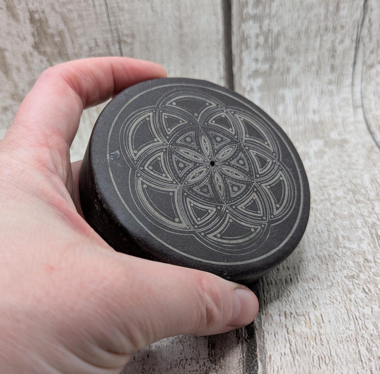 Welsh slate Incense stick holder with geometric laser print.