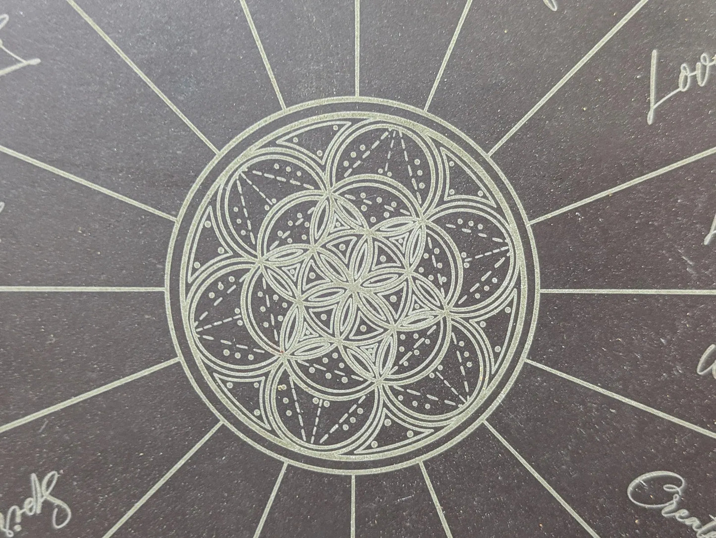Welsh slate charm reading disc plate laser printed geometric print.