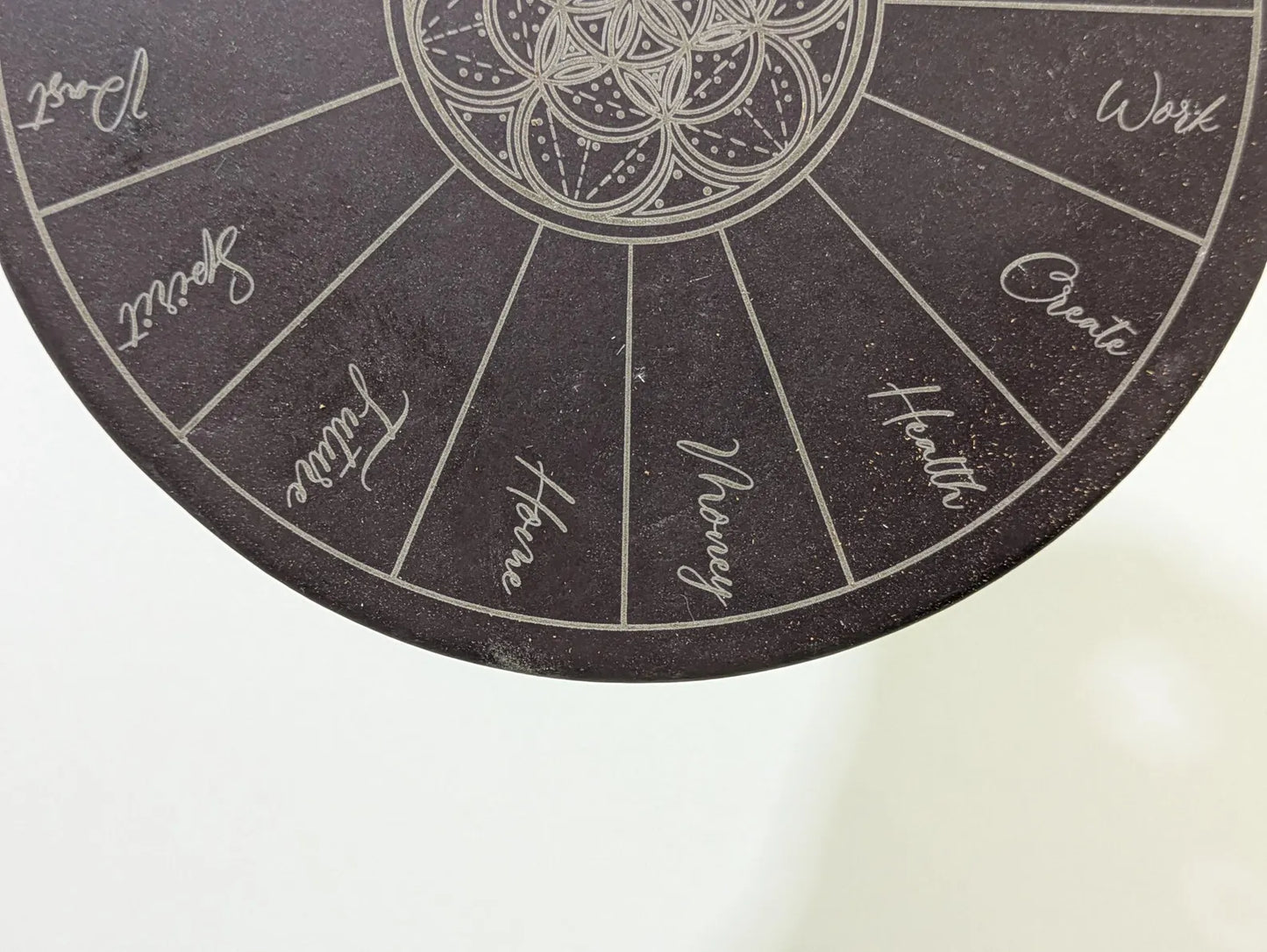 Welsh slate charm reading disc plate laser printed geometric print.