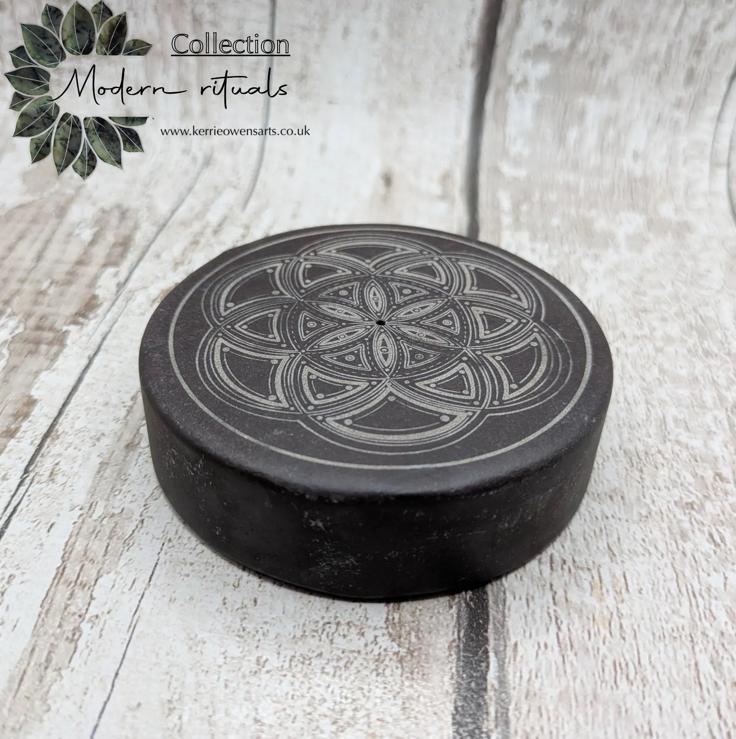 Welsh slate Incense stick holder with geometric laser print.