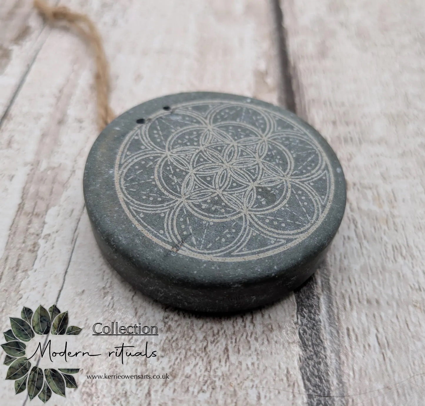 Small travel sized welsh slate geometric printed insence holder.