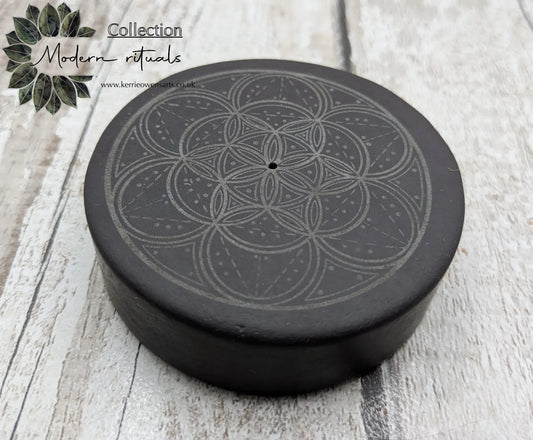 Large welsh slate geometric printed incense holder.