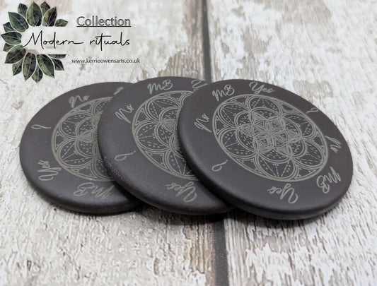 Welsh slate pocket sized palm, pendulum dowsing stone, travel friendly. Leather pouch optional.