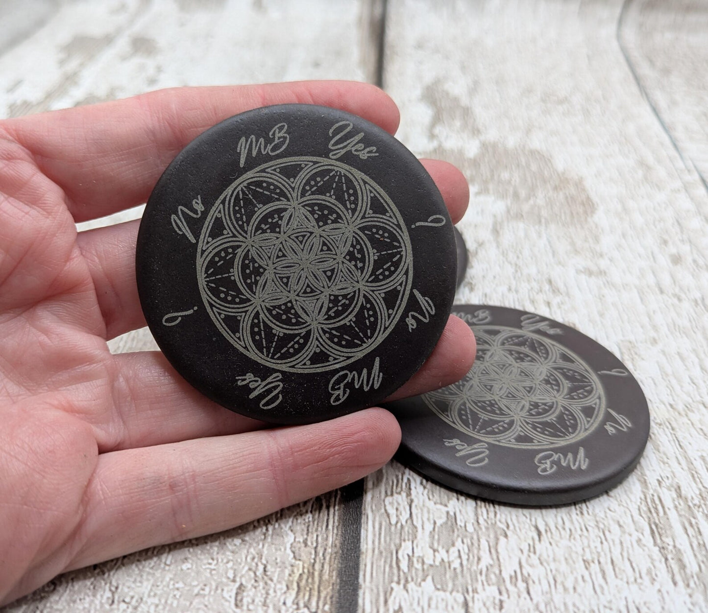 Welsh slate pocket sized palm, pendulum dowsing stone, travel friendly. Leather pouch optional.