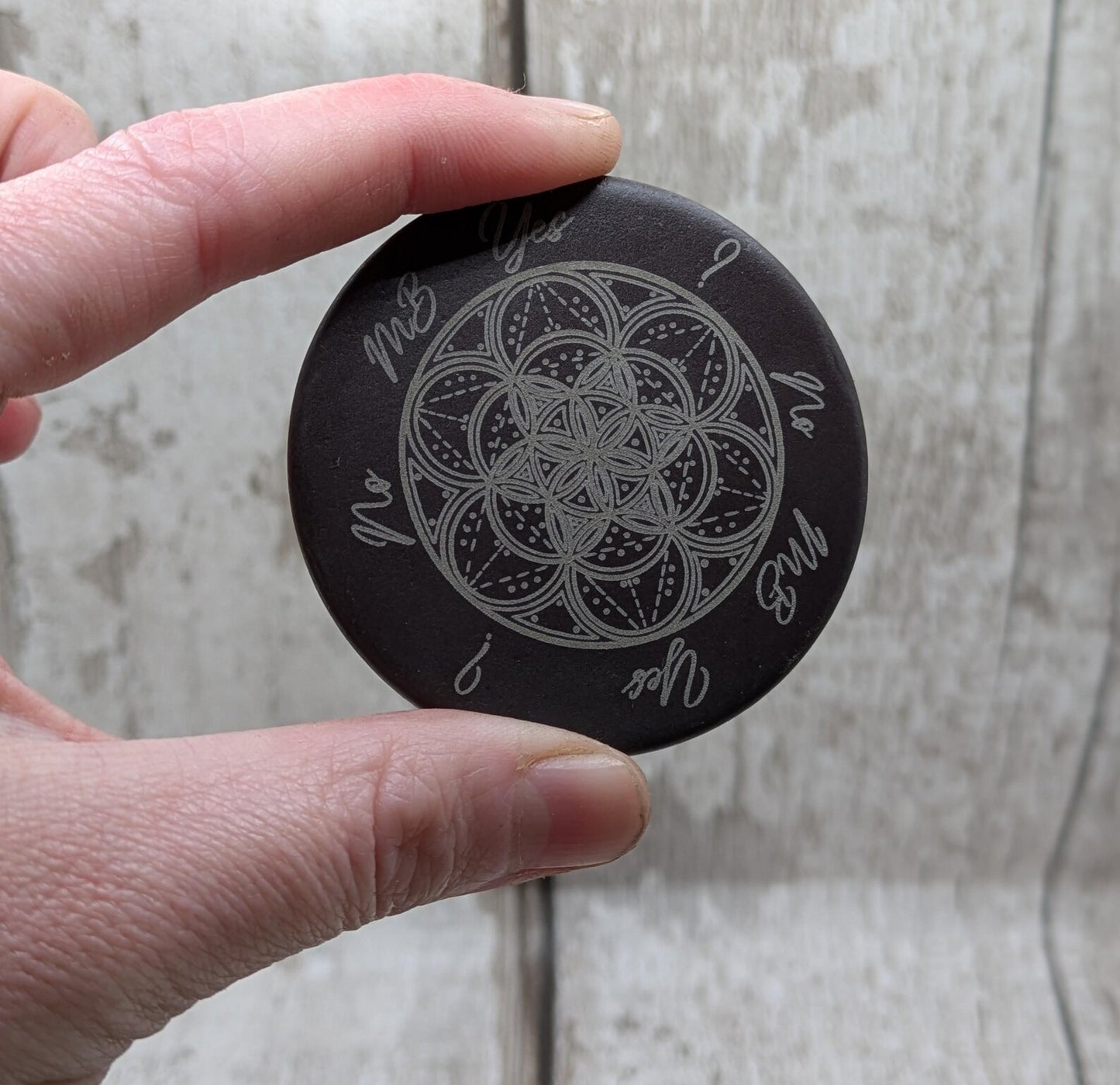 Welsh slate pocket sized palm, pendulum dowsing stone, travel friendly. Leather pouch optional.