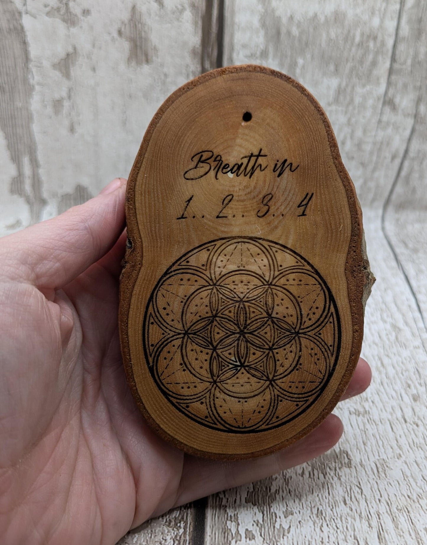 Birch wood slice with geometric laser print, Incense holder.