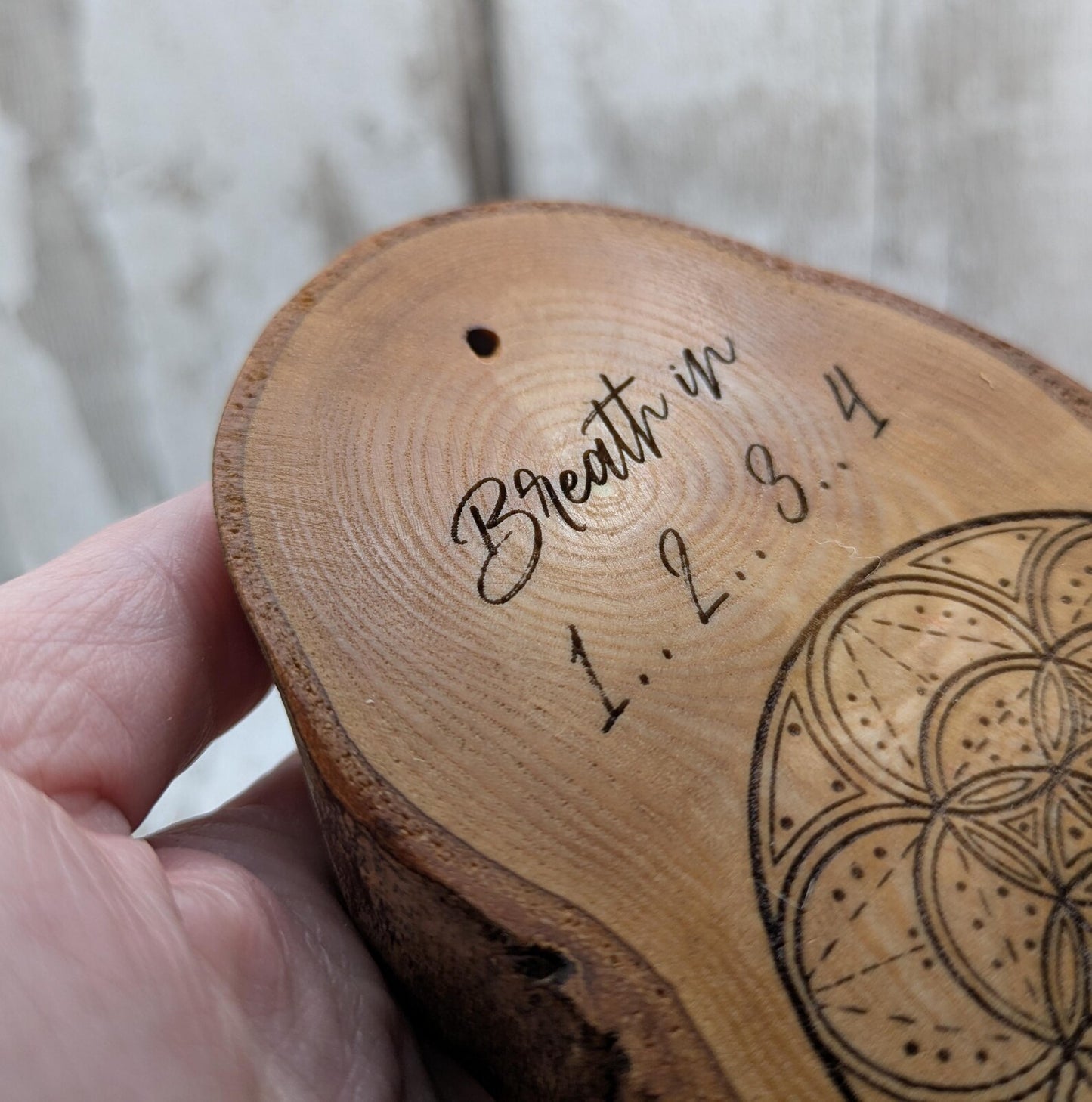 Birch wood slice with geometric laser print, Incense holder.