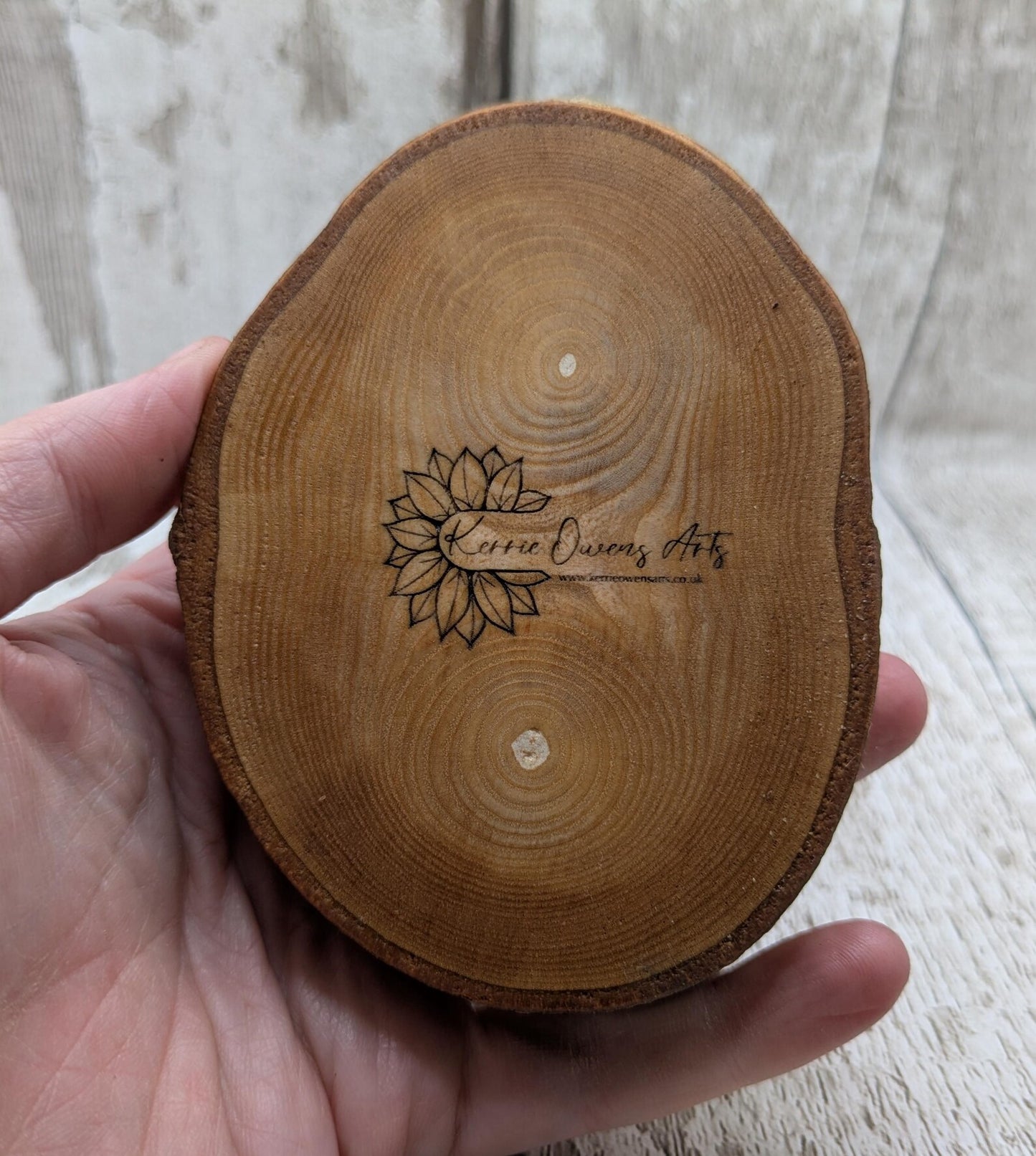 Birch wood slice with geometric laser print, Incense holder.