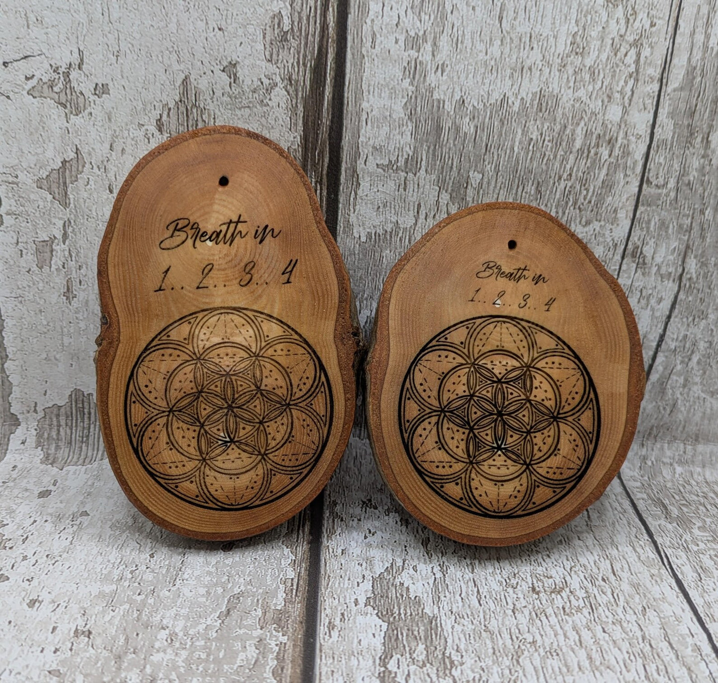 Birch wood slice with geometric laser print, Incense holder.