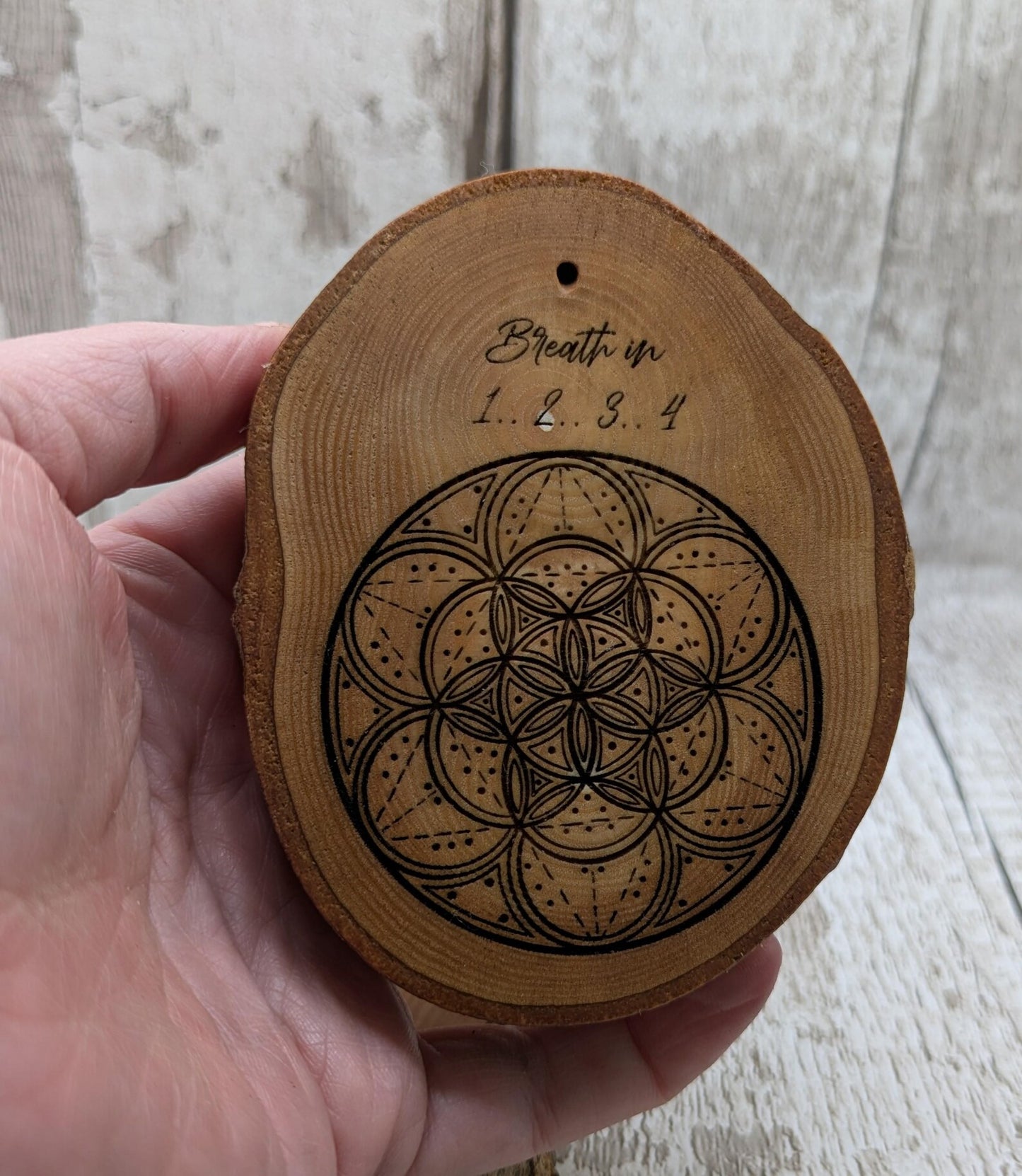 Birch wood slice with geometric laser print, Incense holder.