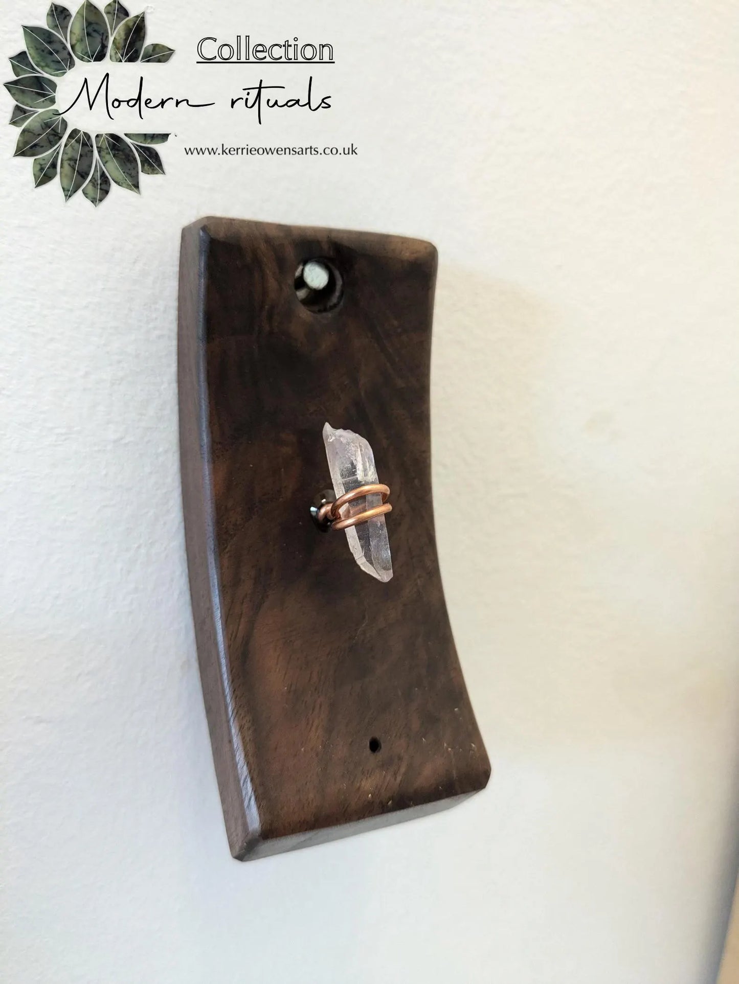 Walnut wood hanging incense holder with Vera Cruz amethyst.