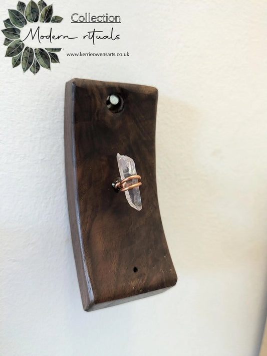 Walnut wood hanging incense holder with Vera Cruz amethyst.