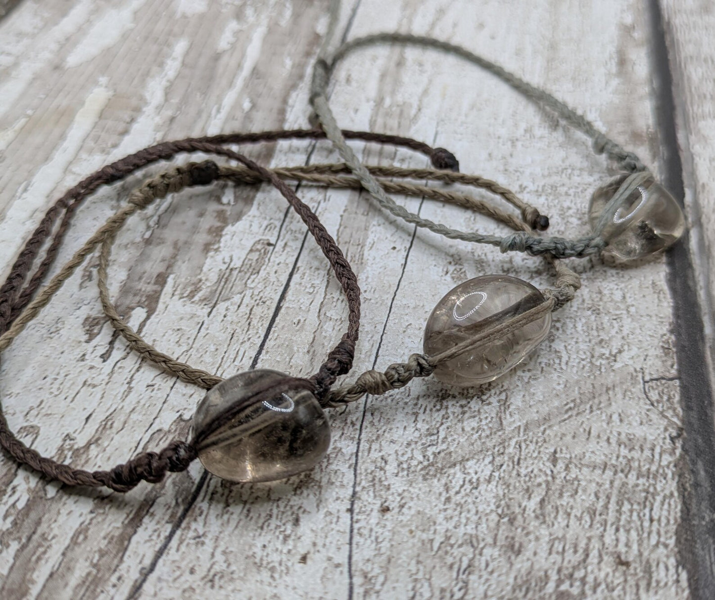 Smokey quartz crystal beaded macramé bracelet.