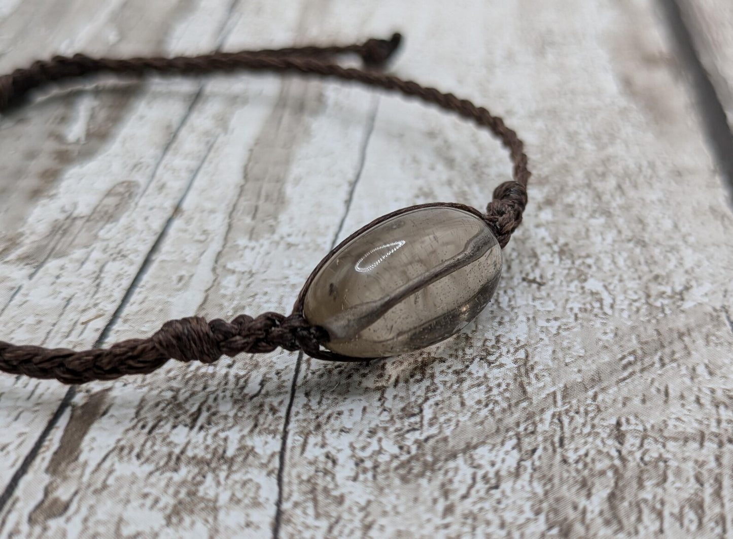 Smokey quartz crystal beaded macramé bracelet.