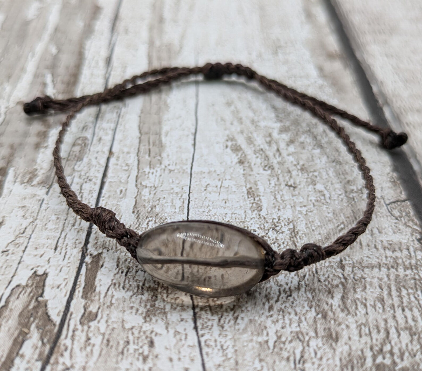 Smokey quartz crystal beaded macramé bracelet.