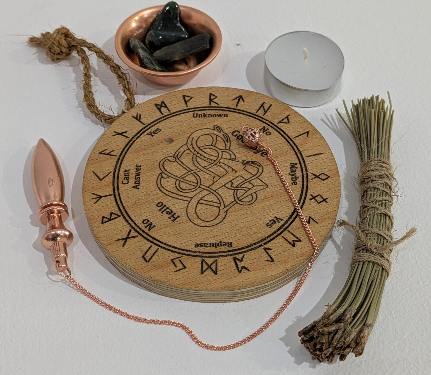 Recycled ply wood Norse viking dowsing and rune board.