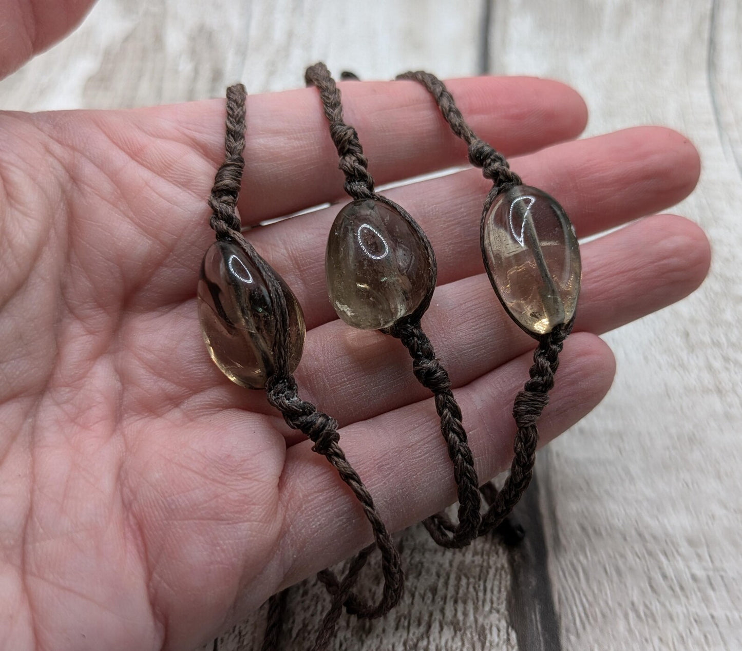 Smokey quartz crystal beaded macramé bracelet.
