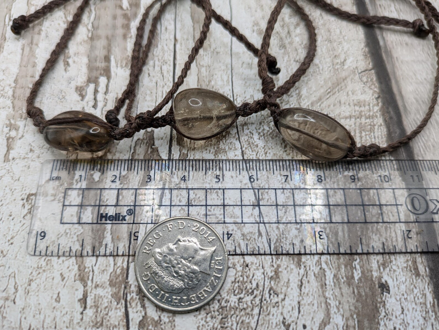Smokey quartz crystal beaded macramé bracelet.