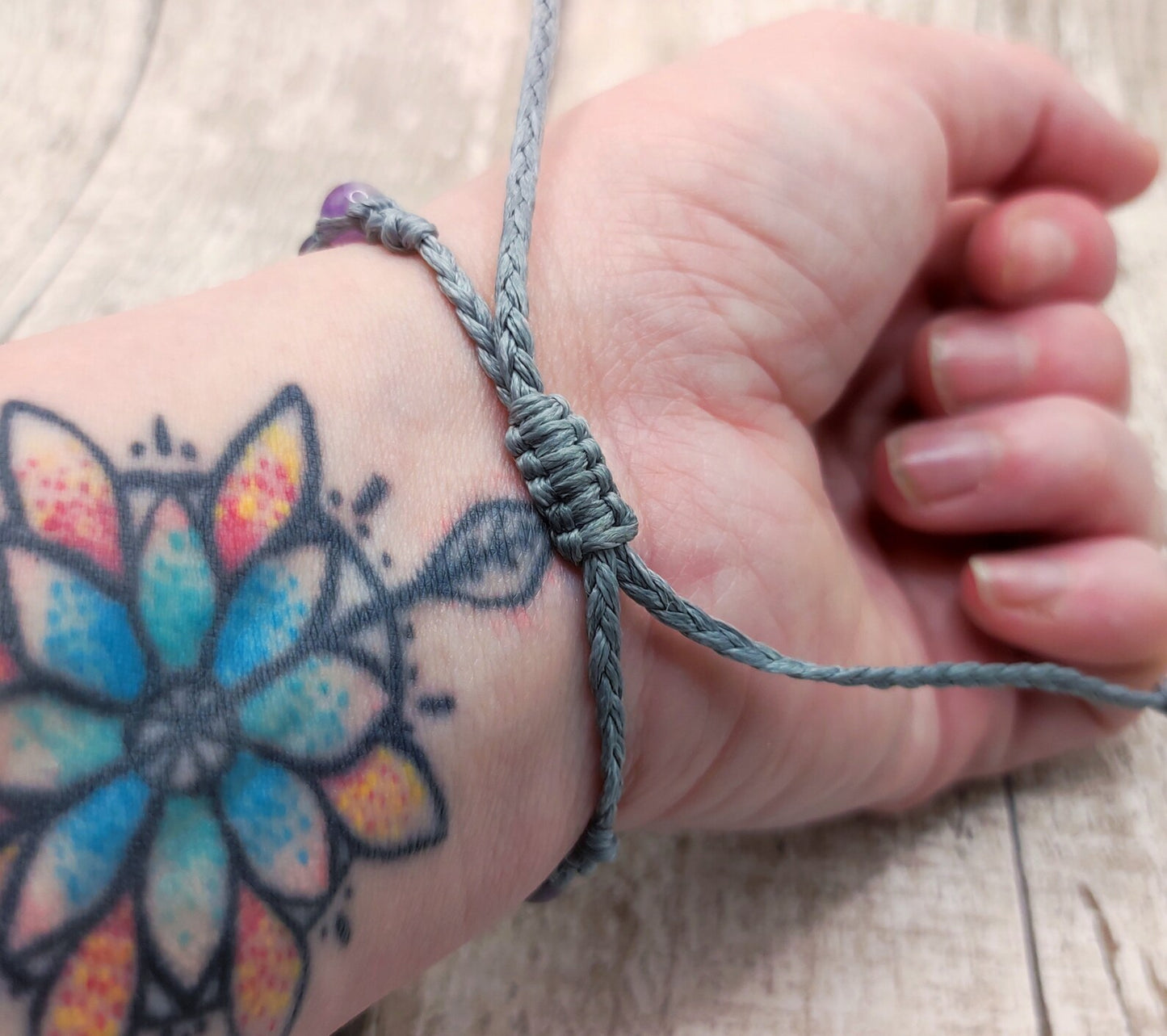 Amethyst 6mm adjustable macramé bracelet.
