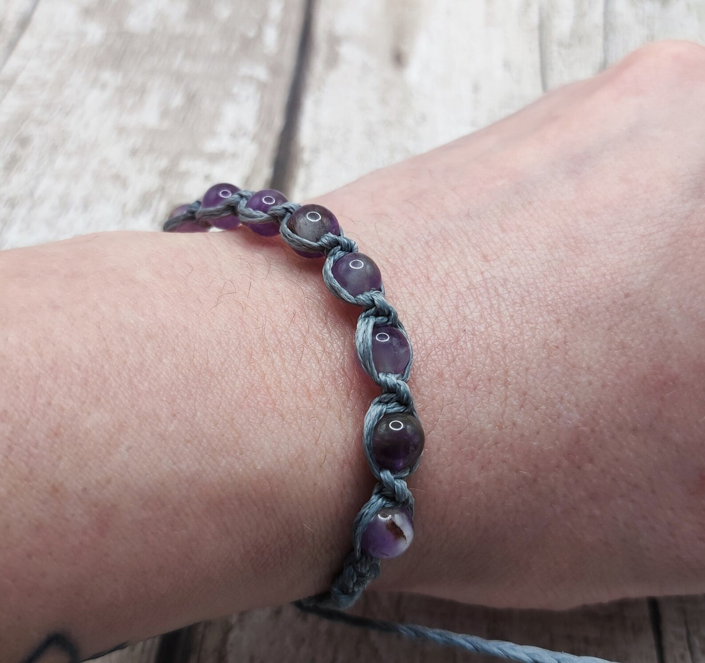 Amethyst 6mm adjustable macramé bracelet.