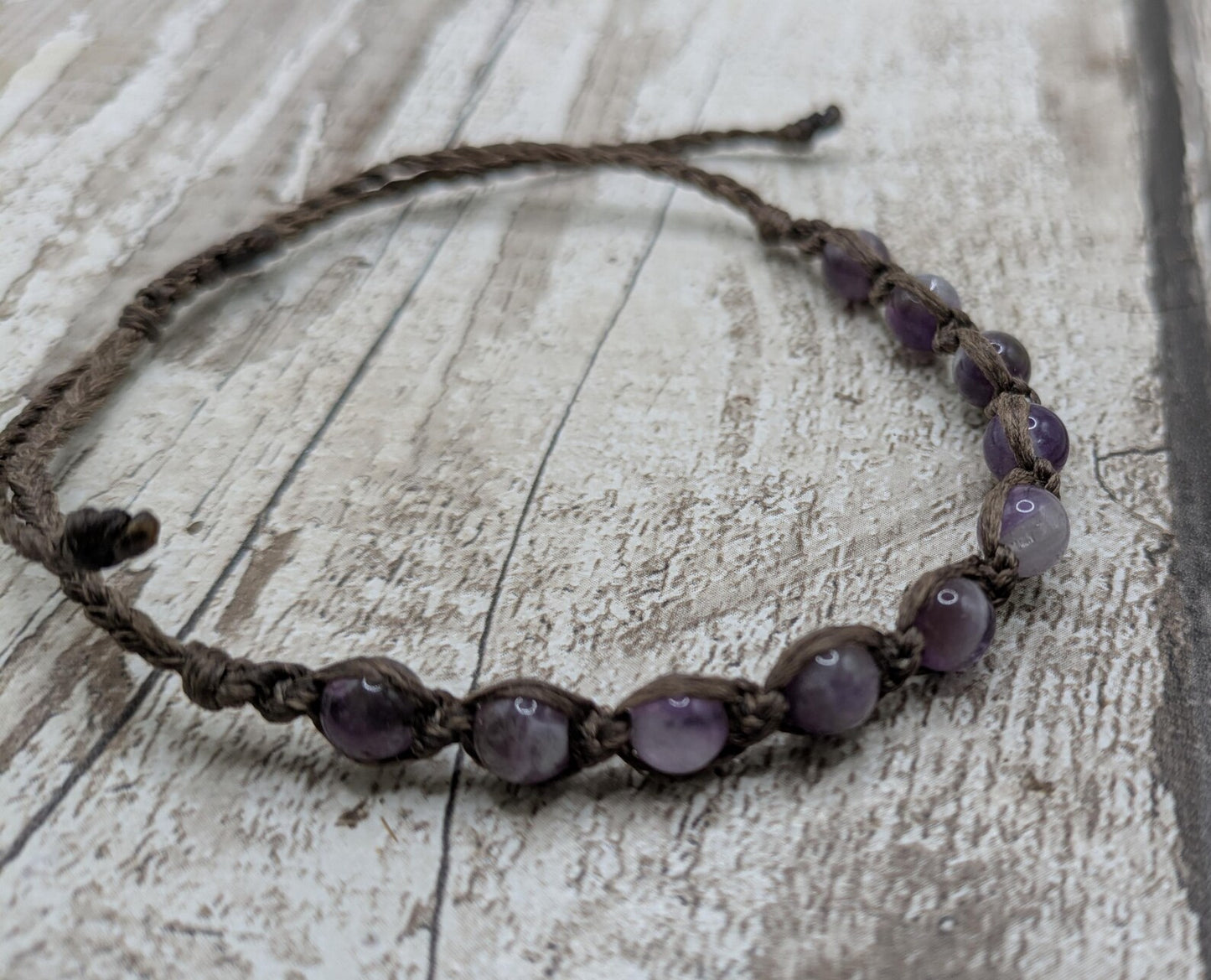 Amethyst 6mm adjustable macramé bracelet.