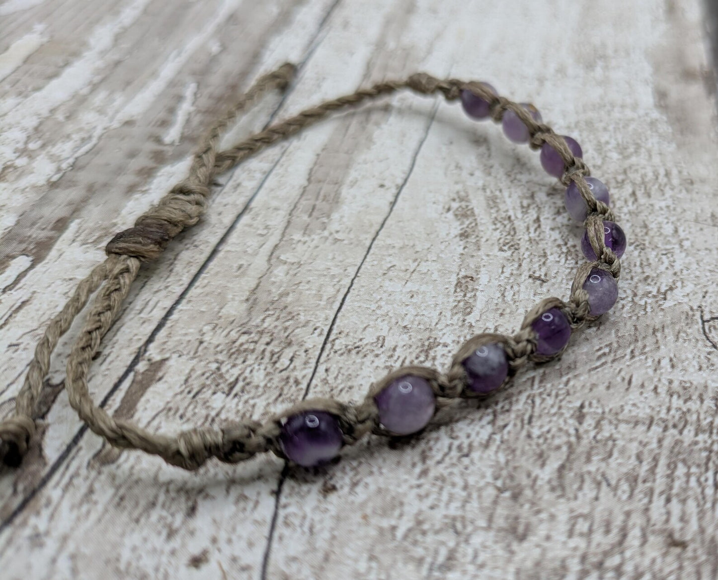 Amethyst 6mm adjustable macramé bracelet.