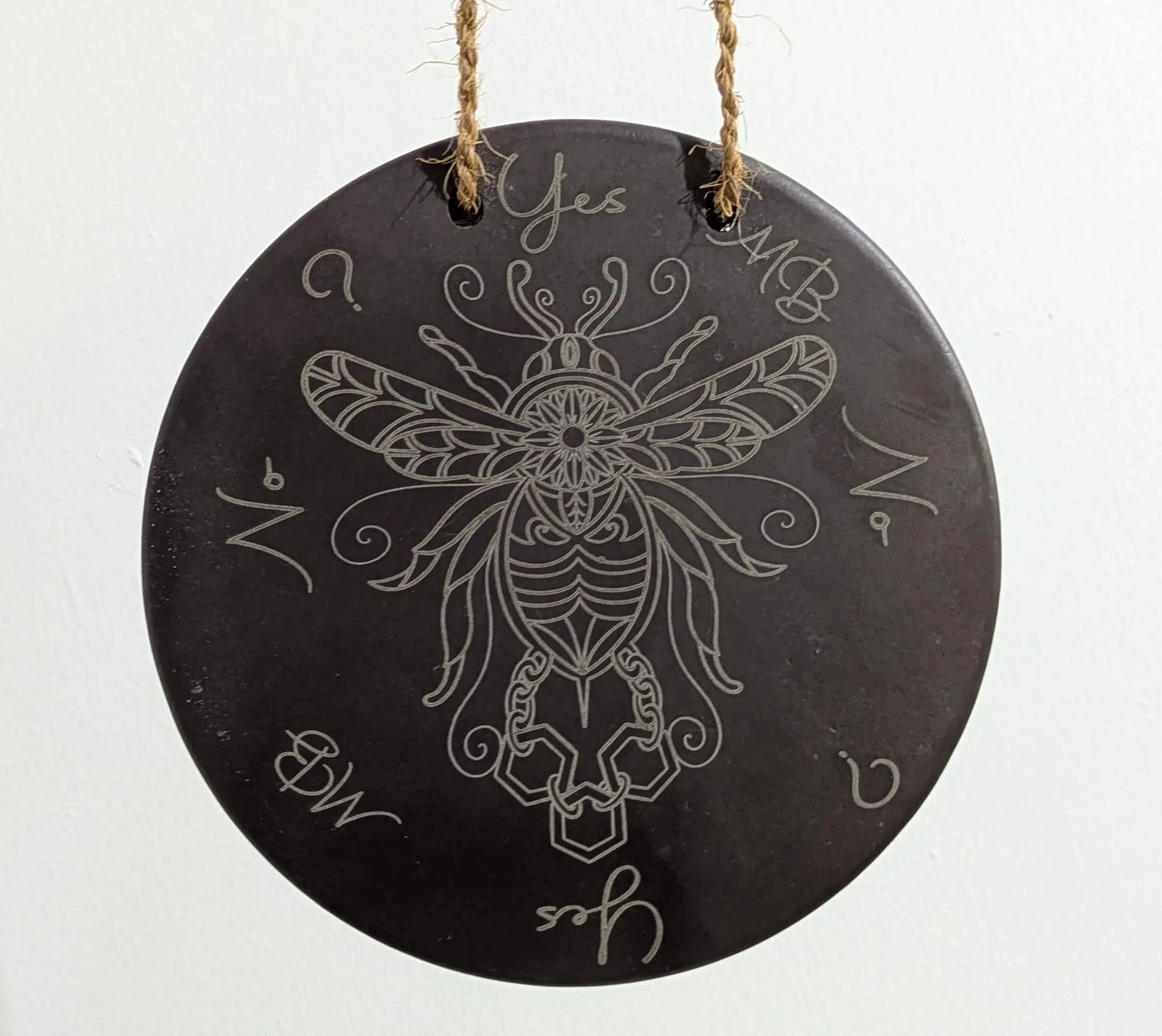 Welsh slate bumble bee pendulum dowsing board with incense holder.