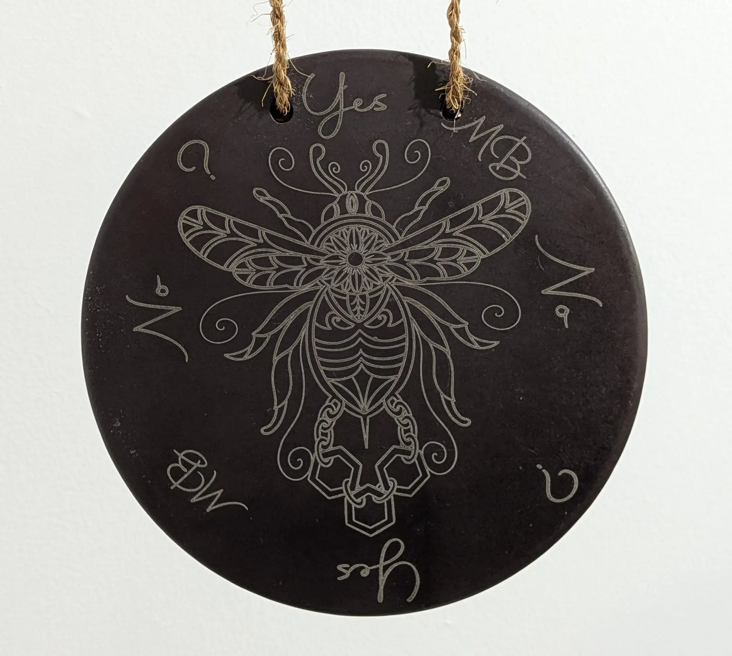 Welsh slate bumble bee pendulum dowsing board with incense holder.