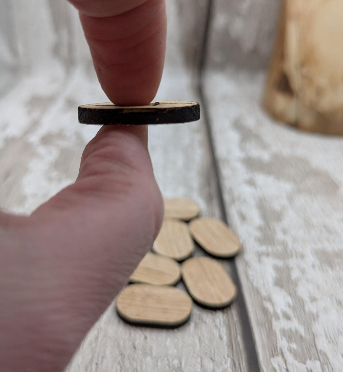 Sweet chestnut 10 planetary divination rune tiles, laser cut.