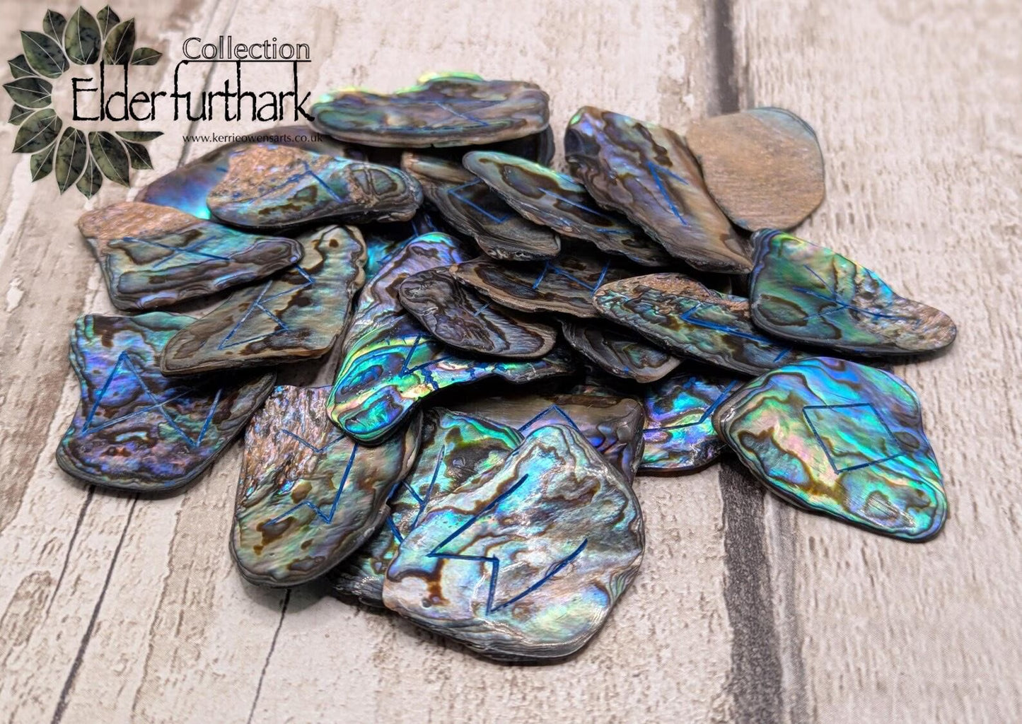 new Zealand rainbow pāua full elder furthark rune set.
