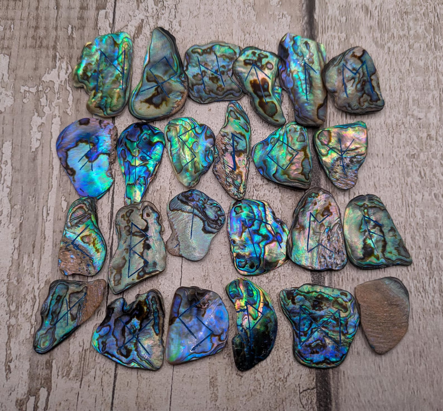 new Zealand rainbow pāua full elder furthark rune set.