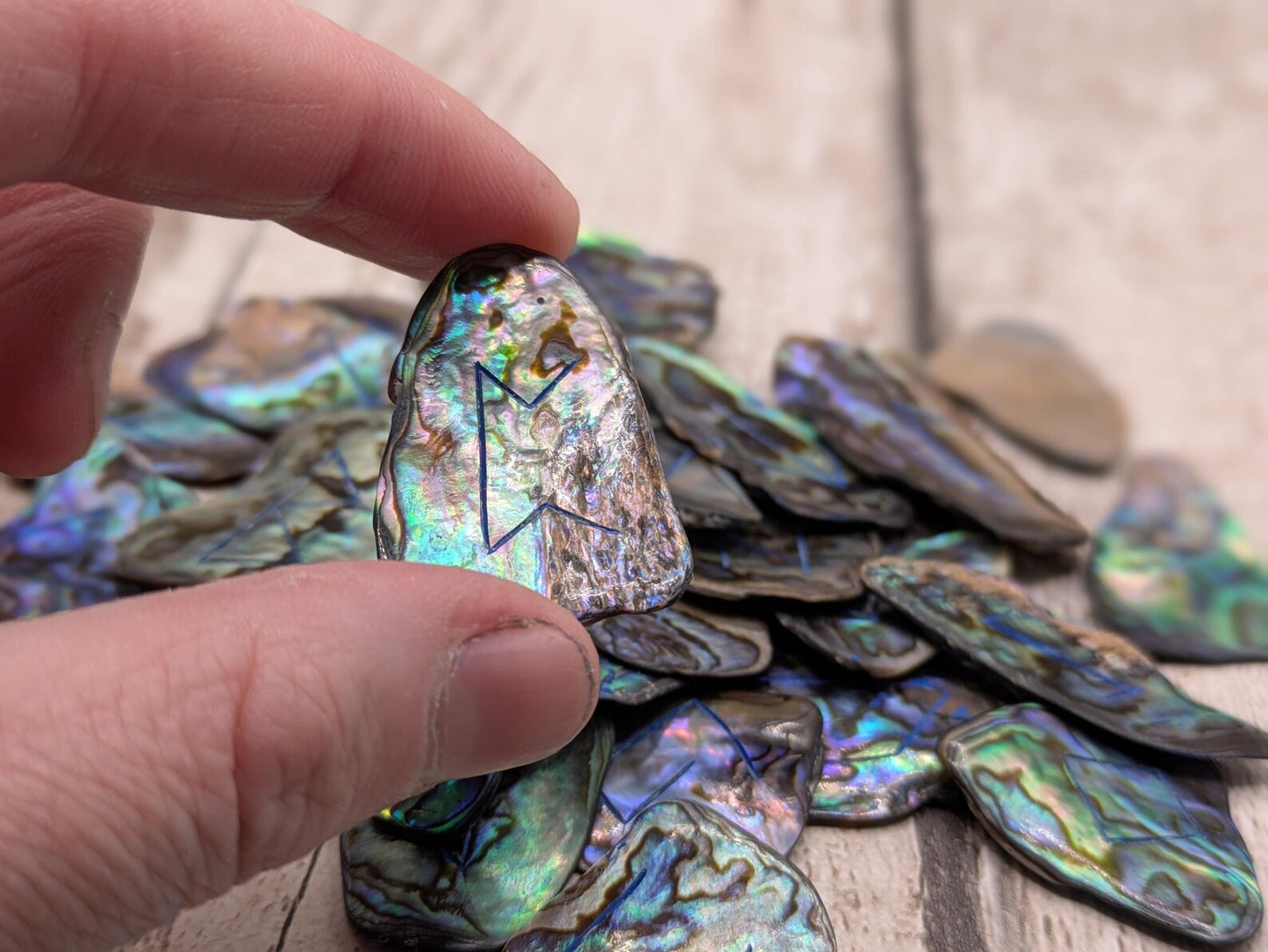 new Zealand rainbow pāua full elder furthark rune set.