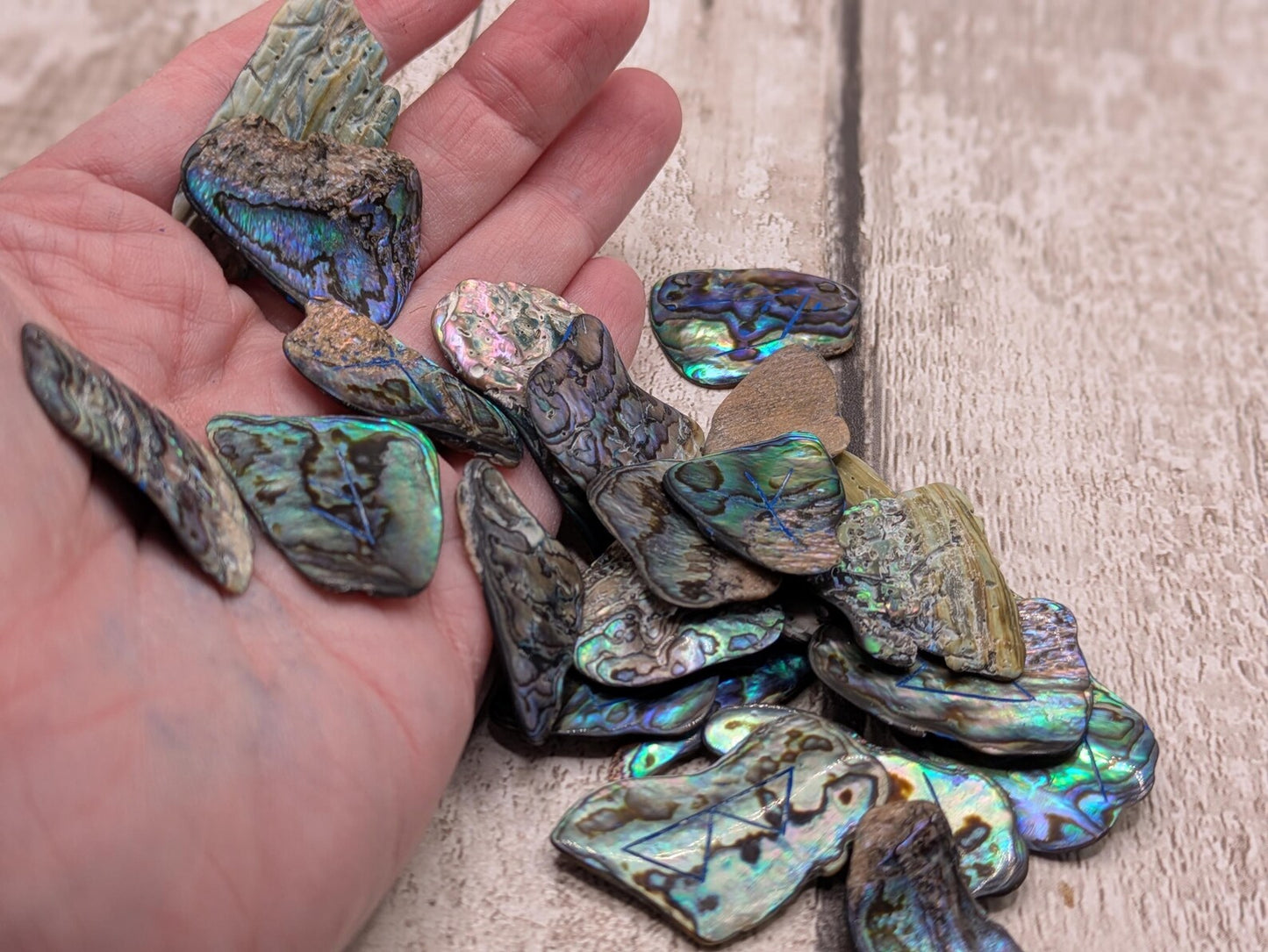 new Zealand rainbow pāua full elder furthark rune set.